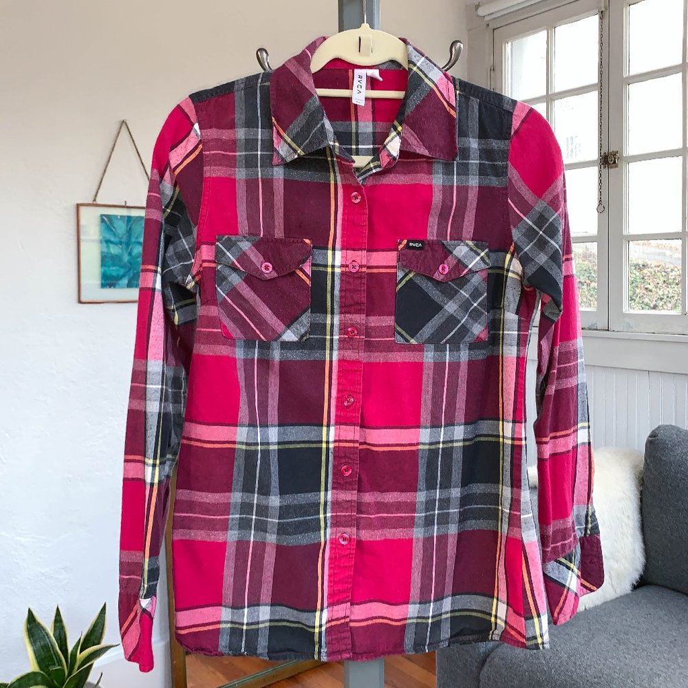 RVCA berry red plaid flannel shirt